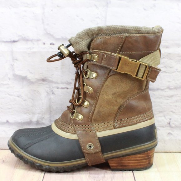 Sorel Shoes - Sorel Brown Leather Lace Up Pull On Buckled Winter Duck Boots Size 5